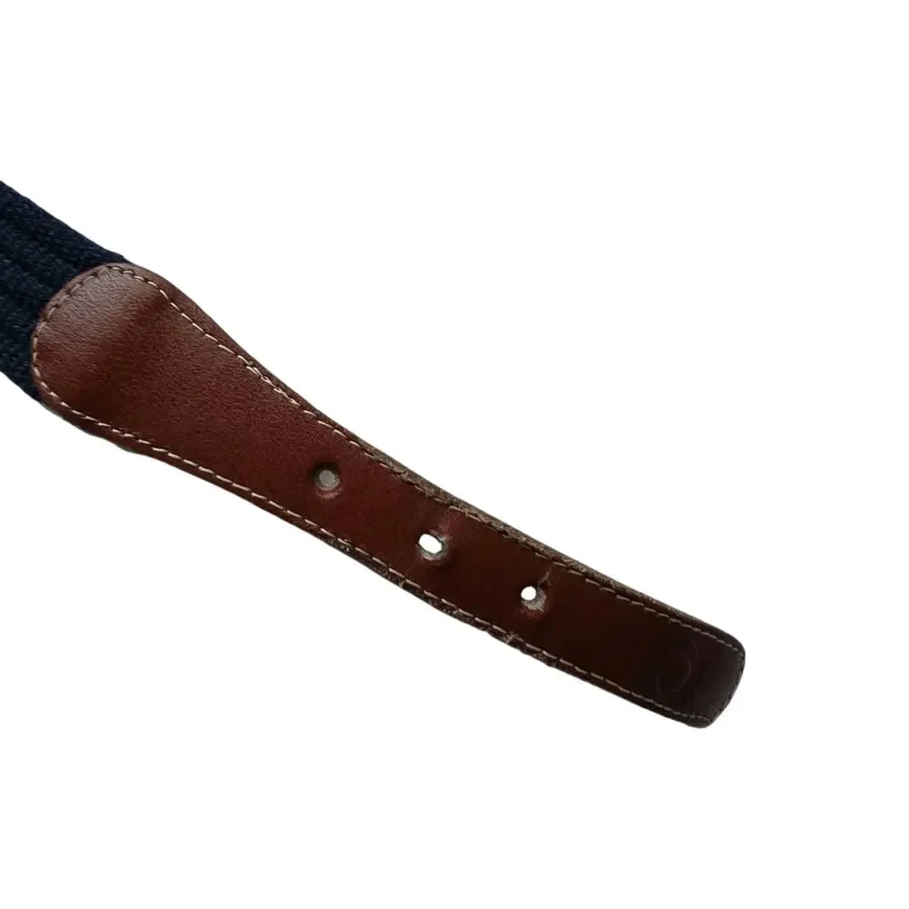 Boys Belt Leather Canvas Woven Navy Post Horn Classic Staple Vintage